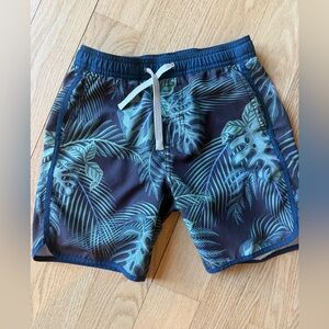 Fair Harbor Boys Leaf Print Swim Trunks- Green and Blue